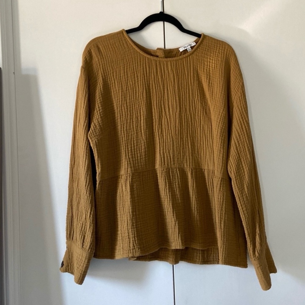 Madewell Brown Textured Long Sleeve Blouse